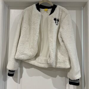 White faux fur, Disney Mickey Mouse jacket